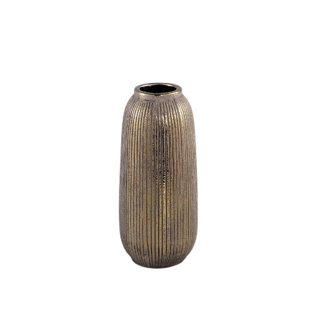 PTMD Avay Gold ceramic pot ribbed round high S