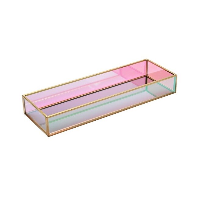 Mirror, glass box, long, clear/gold