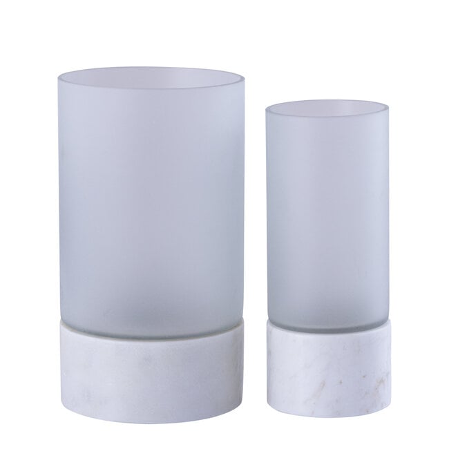 PTMD Conree White matt glass stormlight marble base L