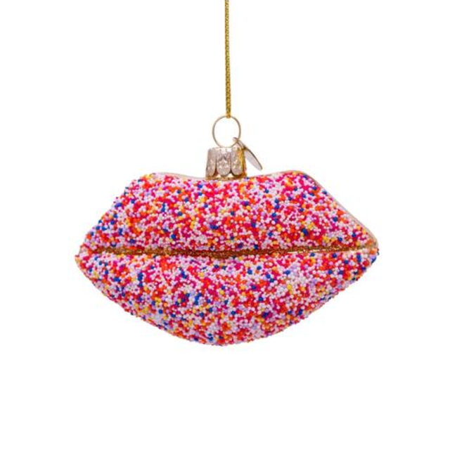 Vondels Glazen kerst decoratie lippen met disco dip H6cm
