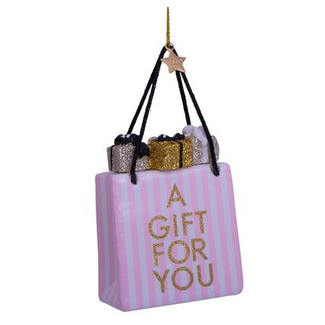 Vondels Glazen kerst decoratie licht roze/wit gestreept cadeautas H8.5cm Vondels Glazen kerst decoratie licht roze/wit gestreept cadeautas H8.5cm