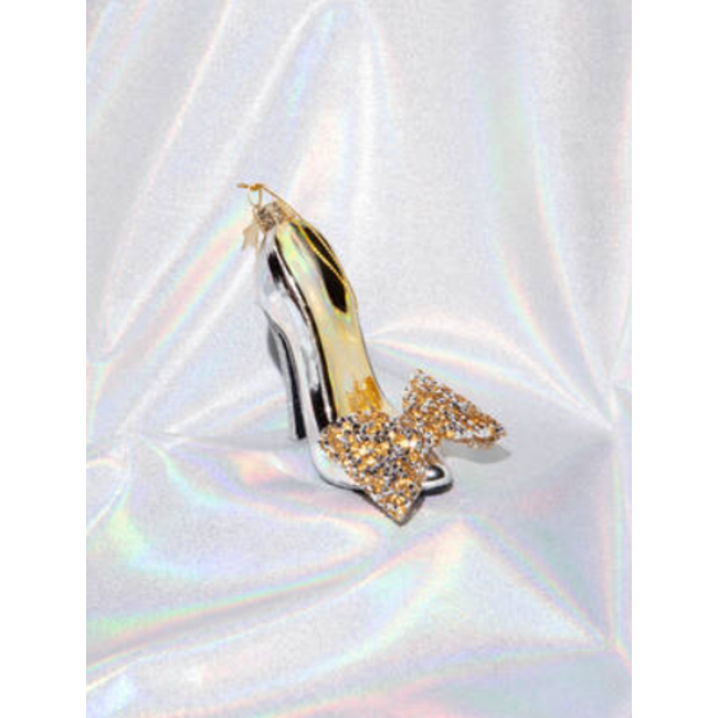 Vondels Ornament glass silver high heel w/bow H10cm