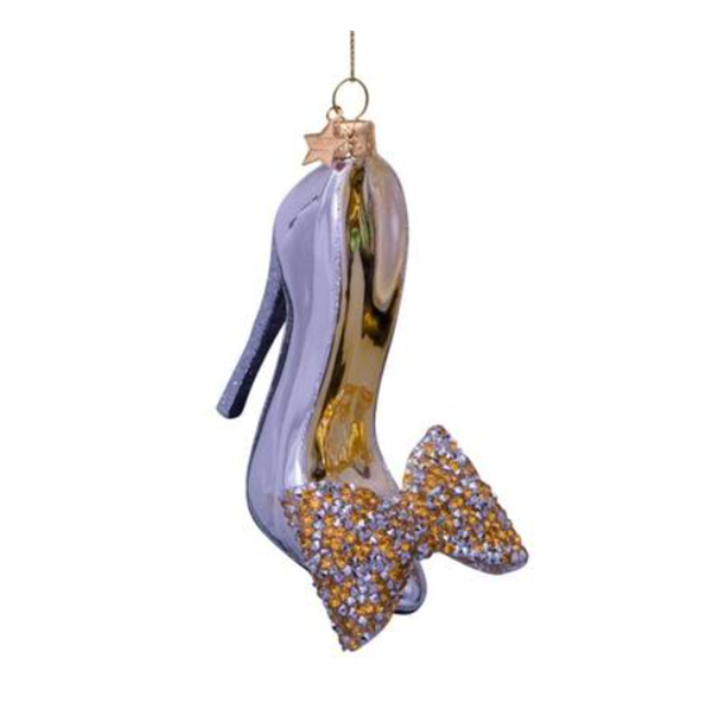 Vondels Ornament glass silver high heel w/bow H10cm