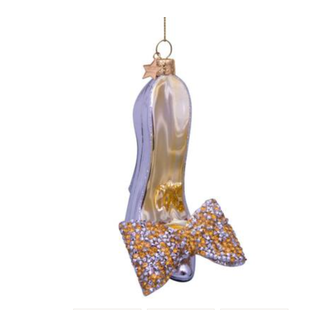 Vondels Ornament glass silver high heel w/bow H10cm
