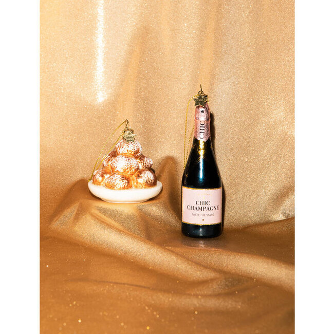 Vondels Ornament glass luxury pink bottle w/ champagne H14cm