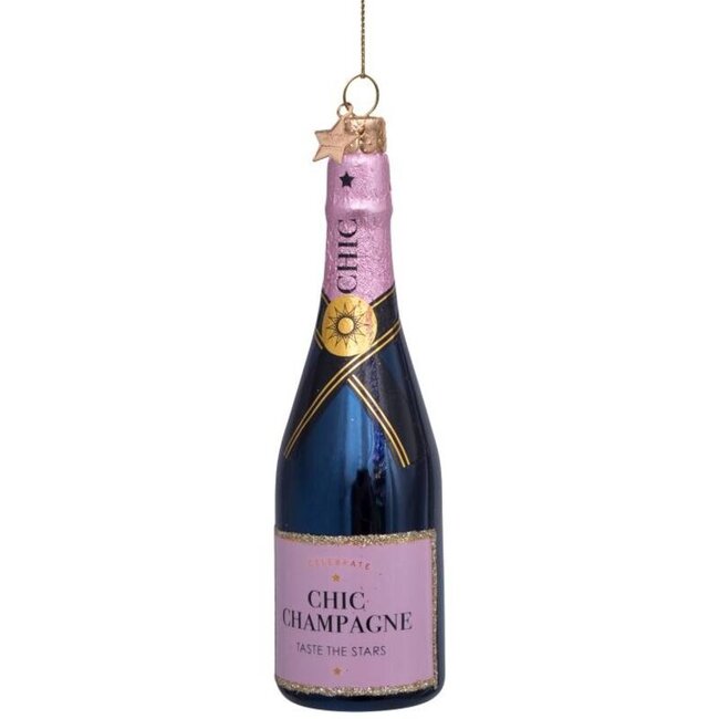 Vondels Ornament glass luxury pink bottle w/ champagne H14cm