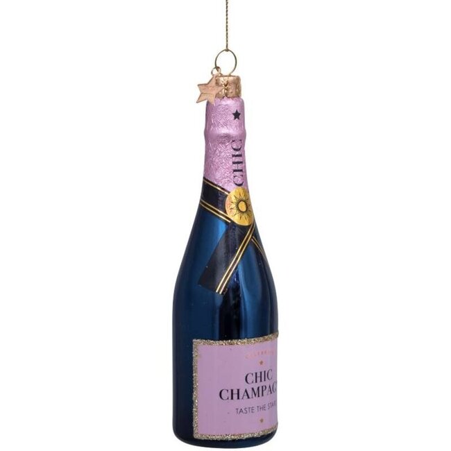 Vondels Ornament glass luxury pink bottle w/ champagne H14cm
