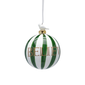 EDG Wit-Groene Gestreepte Glazen Kerstbal Ø10 "Believe"