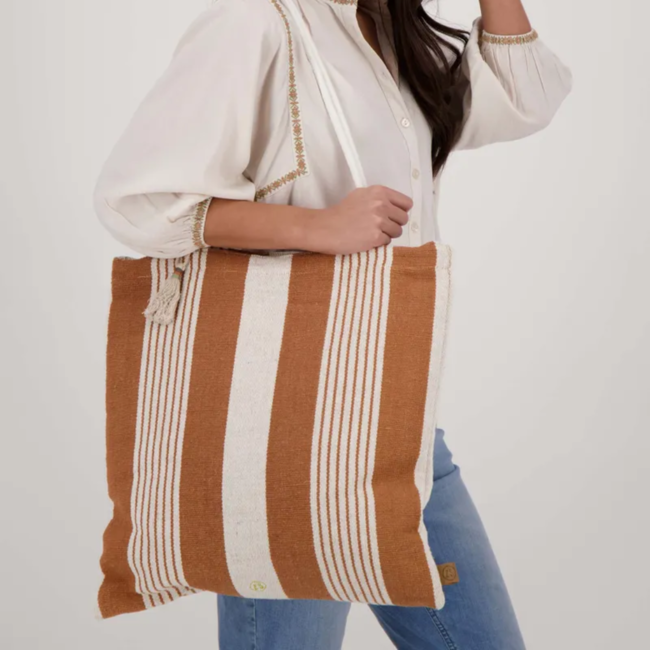 Zusss Gestreepte tas camel/ecru