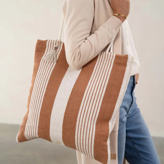 Zusss Gestreepte tas camel/ecru