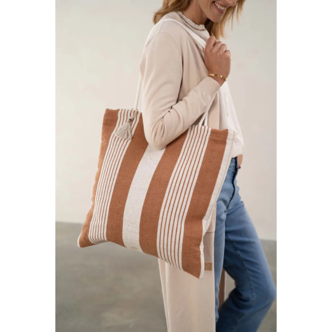 Zusss Gestreepte tas camel/ecru