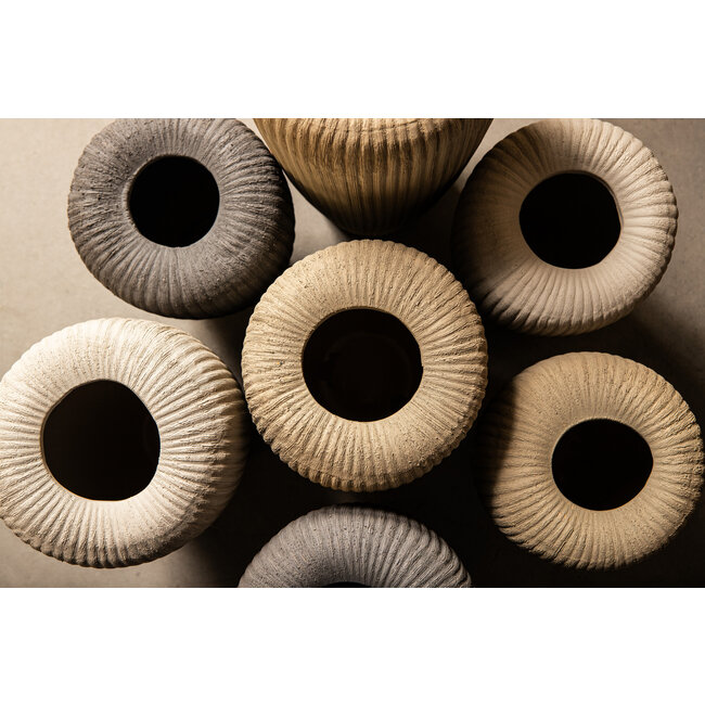 PTMD Zinet Cream round ceramic pot with lines S