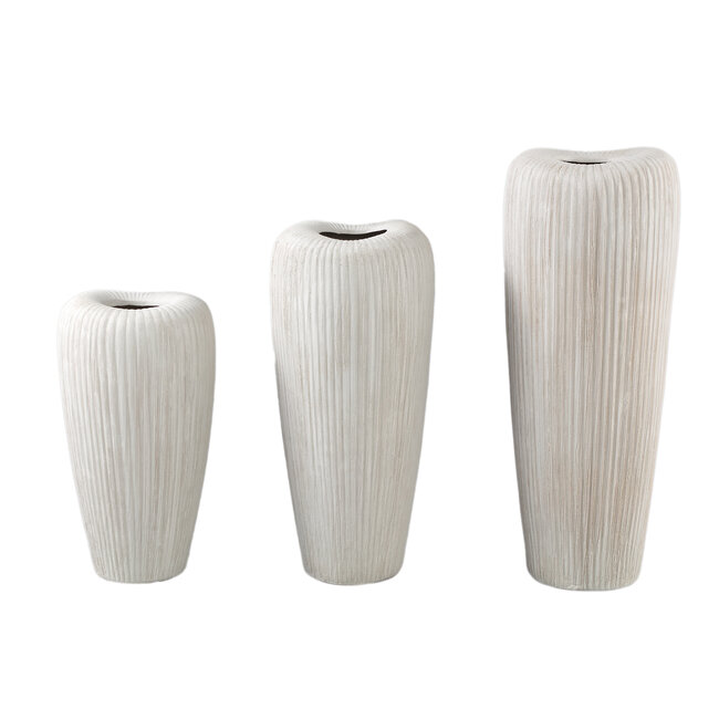 PTMD Zinet Cream round ceramic pot with lines S