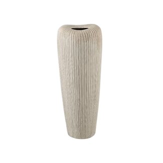 PTMD Zinet Taupe round ceramic pot with lines L