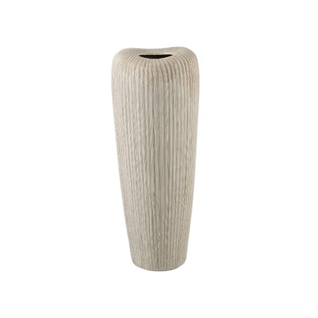 PTMD Zinet Taupe round ceramic pot with lines L