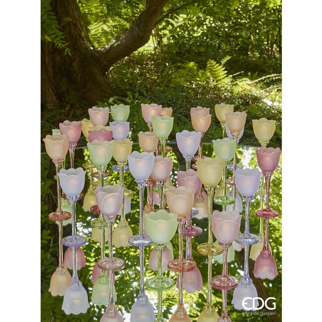 EDG Glazen tulip candle holder Yellow Green satin 3 ass. H19 D8.5