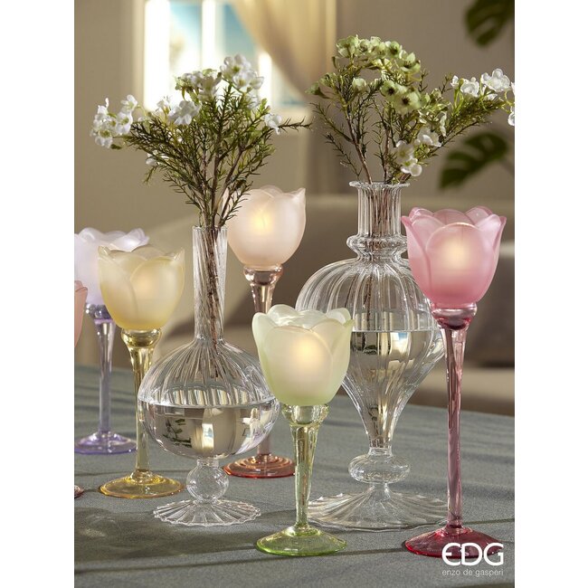 EDG Glazen tulip candle holder Yellow Green satin 3 ass. H19 D8.5