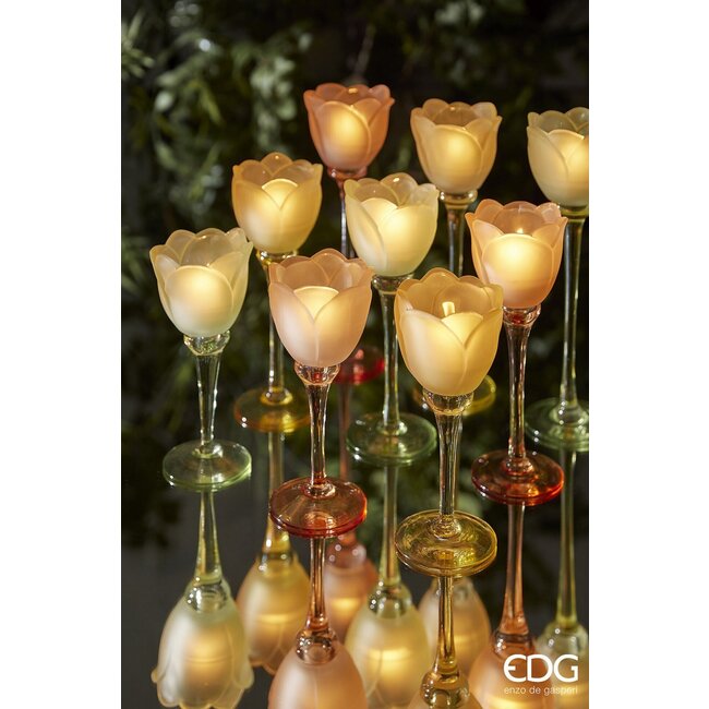 EDG Glazen tulip candle holder Yellow Green satin 3 ass. H19 D8.5