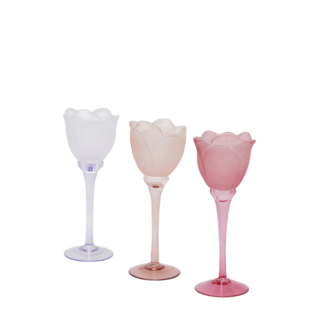 EDG Glazen tulip candle holder Pink mix satin 3 ass. H22 D8.5