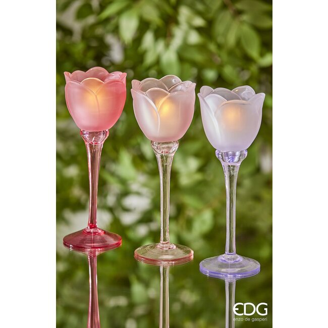 EDG Glazen tulip candle holder Pink mix satin 3 ass. H22 D8.5