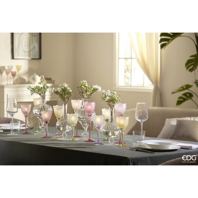 EDG Glazen tulip candle holder Pink mix satin 3 ass. H22 D8.5