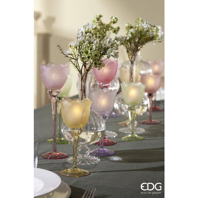EDG Glazen tulip candle holder Pink mix satin 3 ass. H22 D8.5