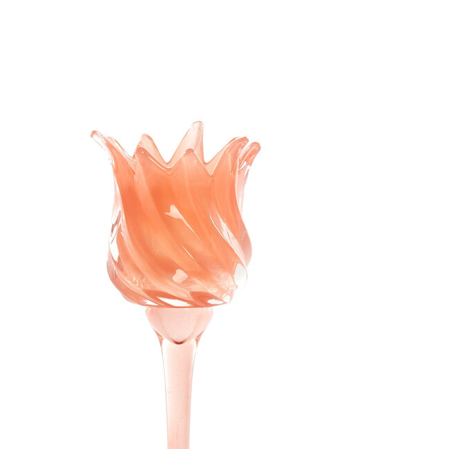 Light & Living Theelicht op voet Ø9,5x24 cm FLORA glas koraal + mat koraal