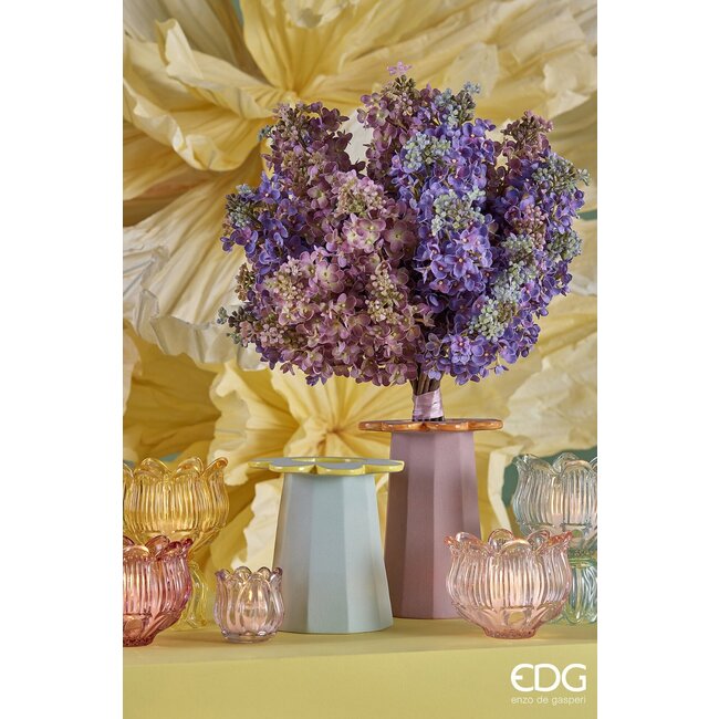 EDG Glazen tulip candle holder 4ass. H10  D12.5