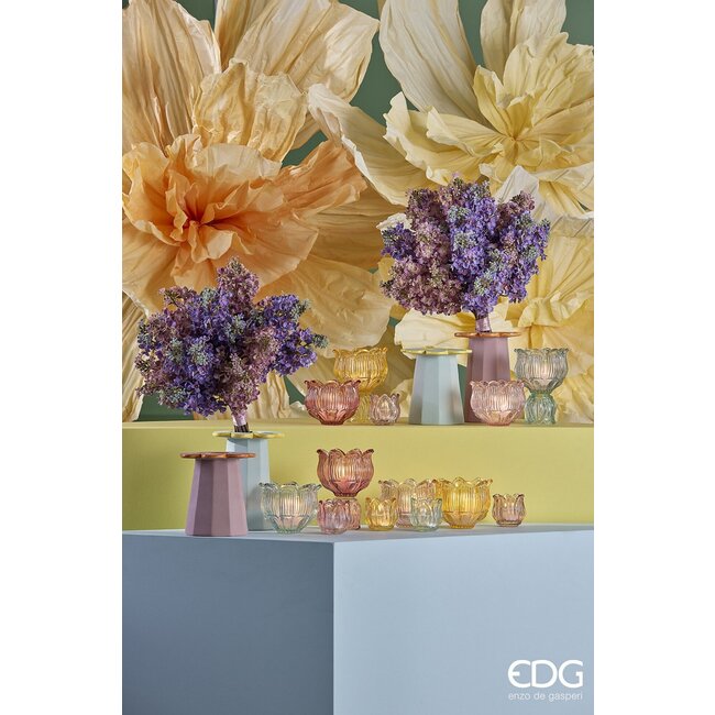 EDG Glazen tulip candle holder 4ass. H10  D12.5