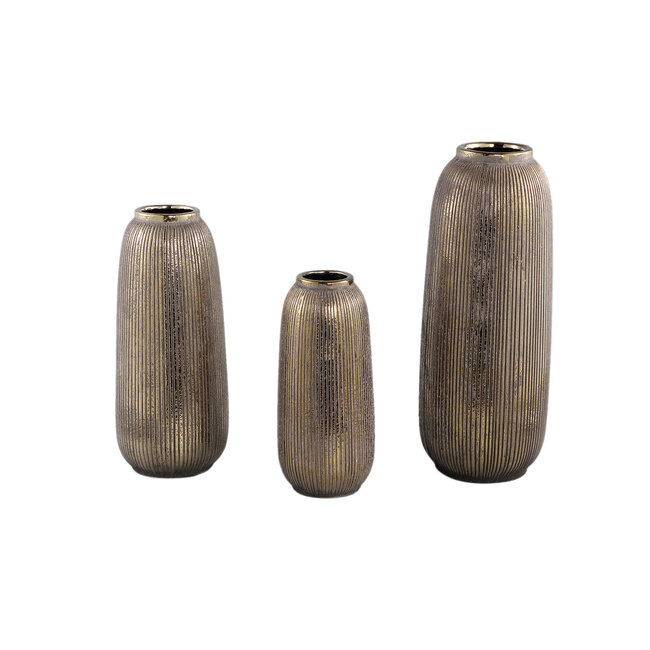 PTMD Avay Gold ceramic pot ribbed round high M