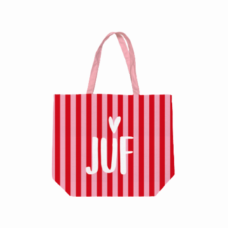 Canvas tas - Juf + stripes Rood/Roze 48+15x38cm