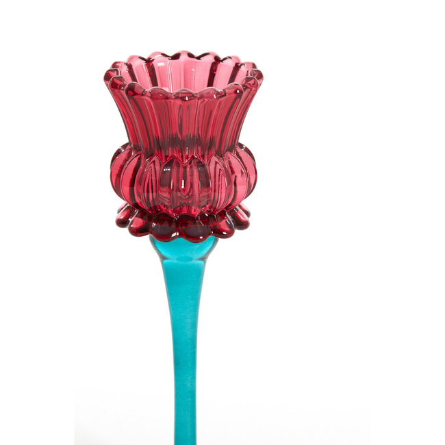 Light & Living Theelicht op voet Ø8x22 cm FLOWI glas petrol+roze