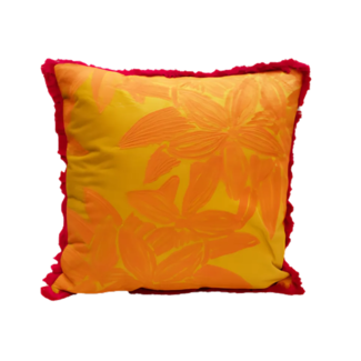 Colmore Kussen leaves w/fringe yellow/pink velvet PE 50x50