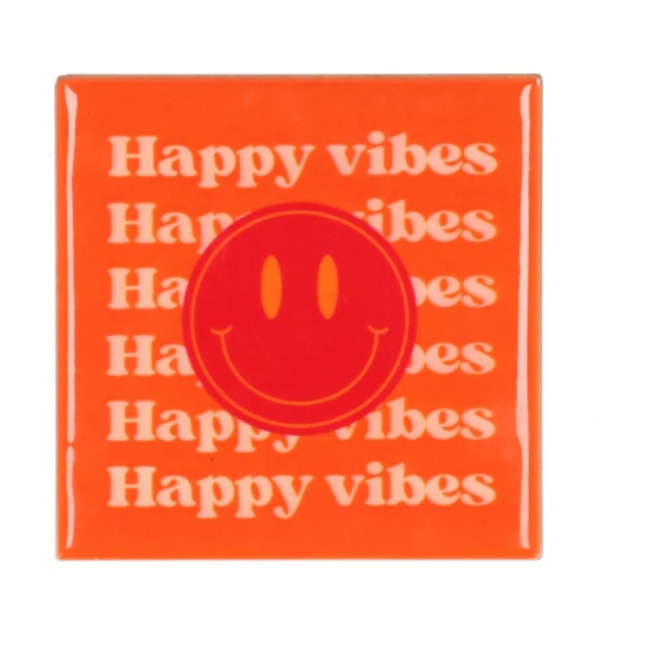 Tegeltje Happy Vibes Orange/Pink 10x10x1cm