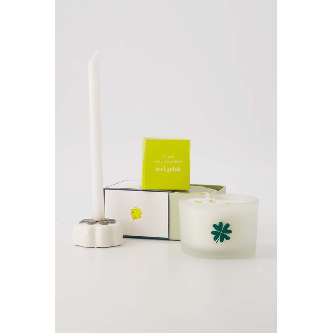 Zusss Geurkaarsje in wikkel klavertje wit/groen
