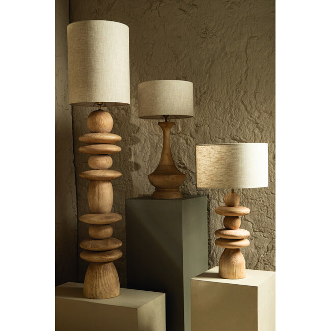 PTMD Rivvo Natural cotton linen lampshade round high