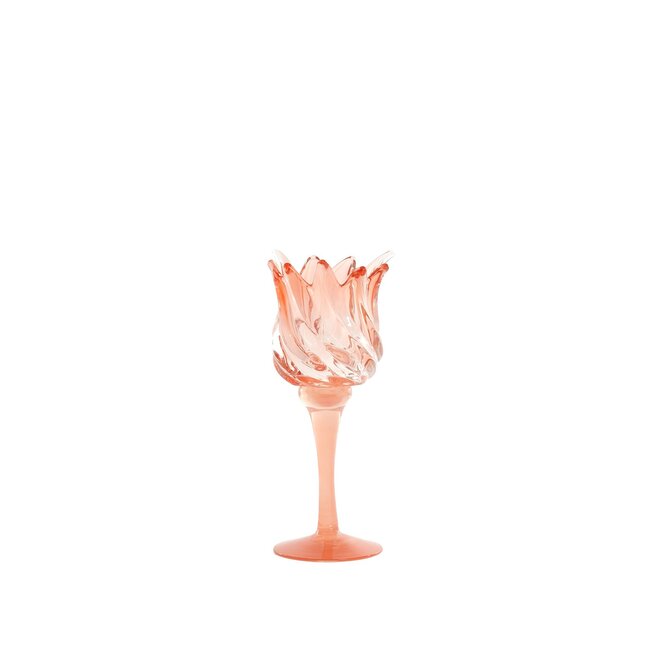 Light & Living Theelicht op voet Ø9,5x21 cm FLORA glas mat koraal + koraal
