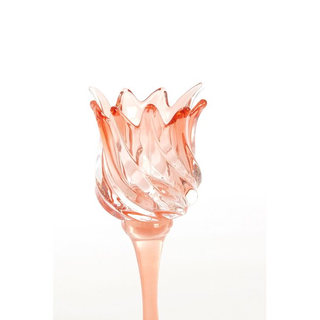 Light & Living Theelicht op voet Ø9,5x21 cm FLORA glas mat koraal + koraal