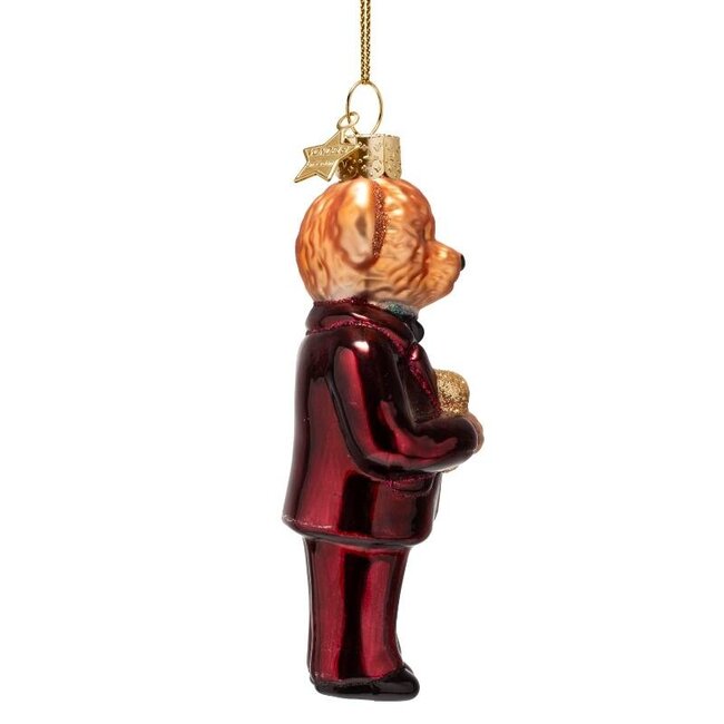 Vondels Ornament glass burgundy bear in clothes H11cm