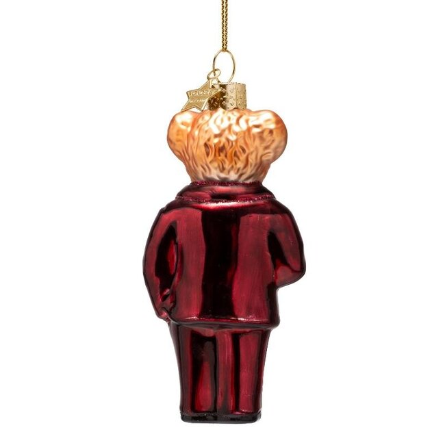 Vondels Ornament glass burgundy bear in clothes H11cm