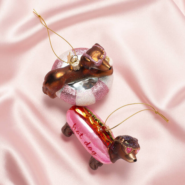 Vondels Ornament glass bubblegum pink hotdog dachshund H6cm