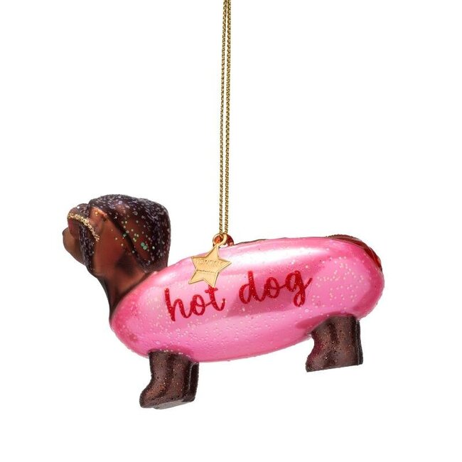 Vondels Ornament glass bubblegum pink hotdog dachshund H6cm