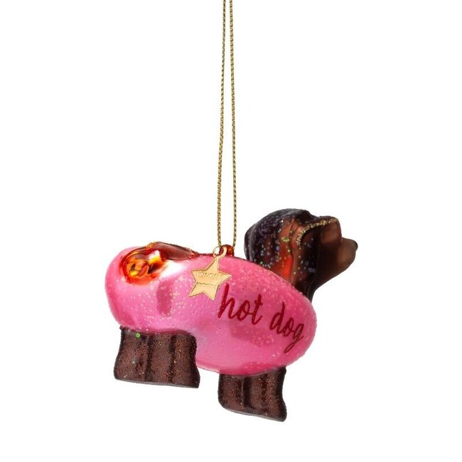 Vondels Ornament glass bubblegum pink hotdog dachshund H6cm