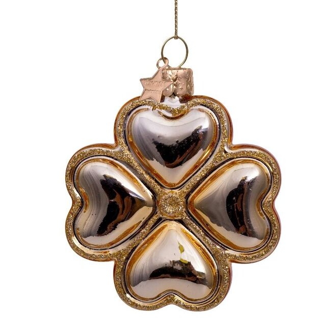 Vondels Ornament glass shiny gold clover H8cm