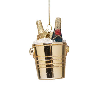 Vondels Ornament glass bottles of champagne in gold cooler H7cm