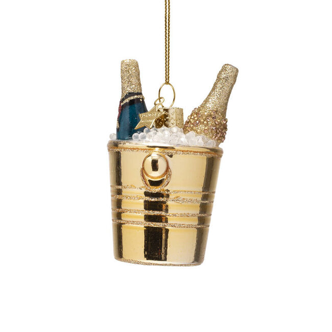 Vondels Ornament glass bottles of champagne in gold cooler H7cm