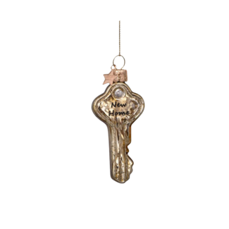 Vondels Ornament Glass Gold Crackle Key W/new Home Goud Vondels Ornament Glass Gold Crackle Key W/new Home Goud
