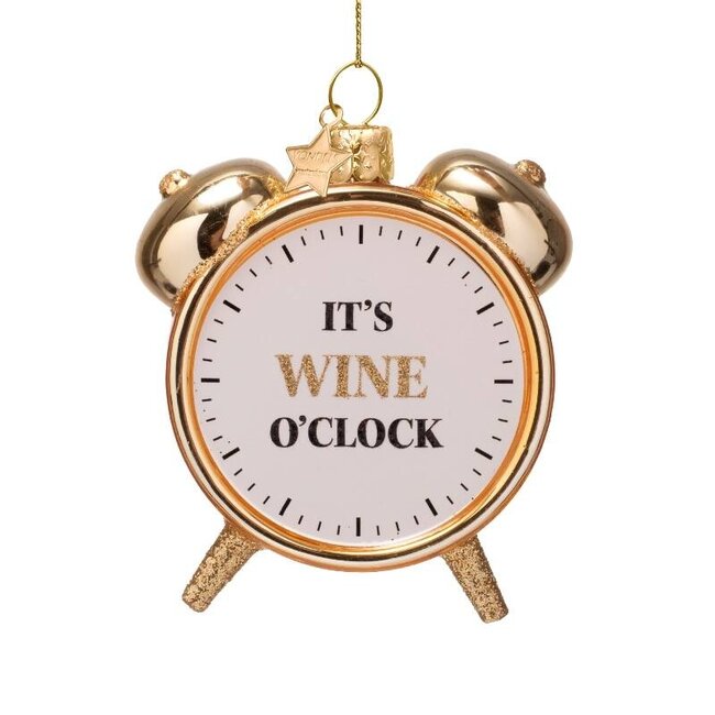 Vondels Ornament glass shiny gold wine o'clock alarm H9cm