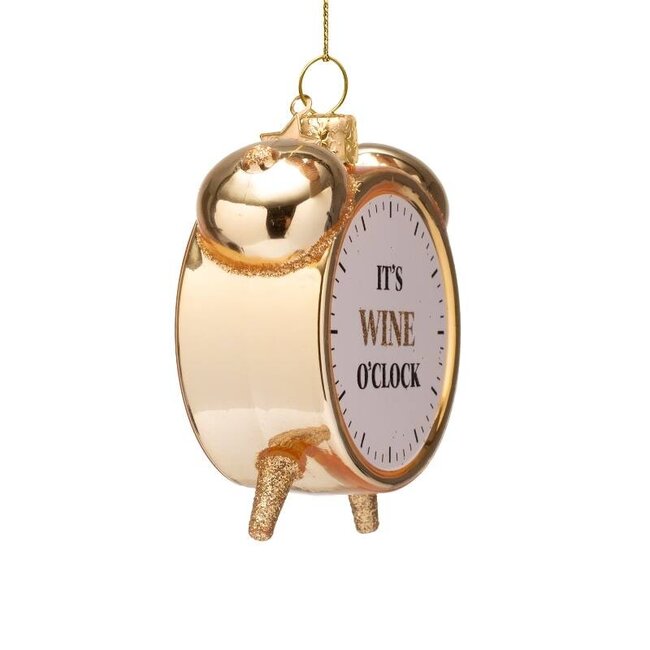 Vondels Ornament glass shiny gold wine o'clock alarm H9cm