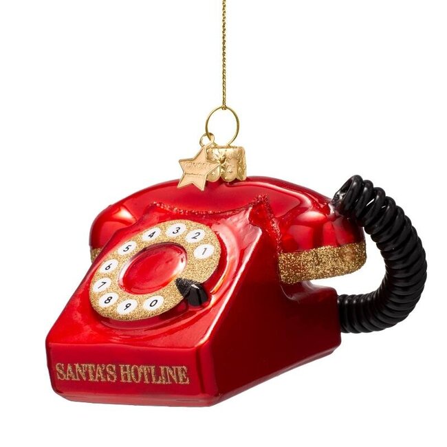 Vondels Ornament glass opal red vintage telephone H7cm